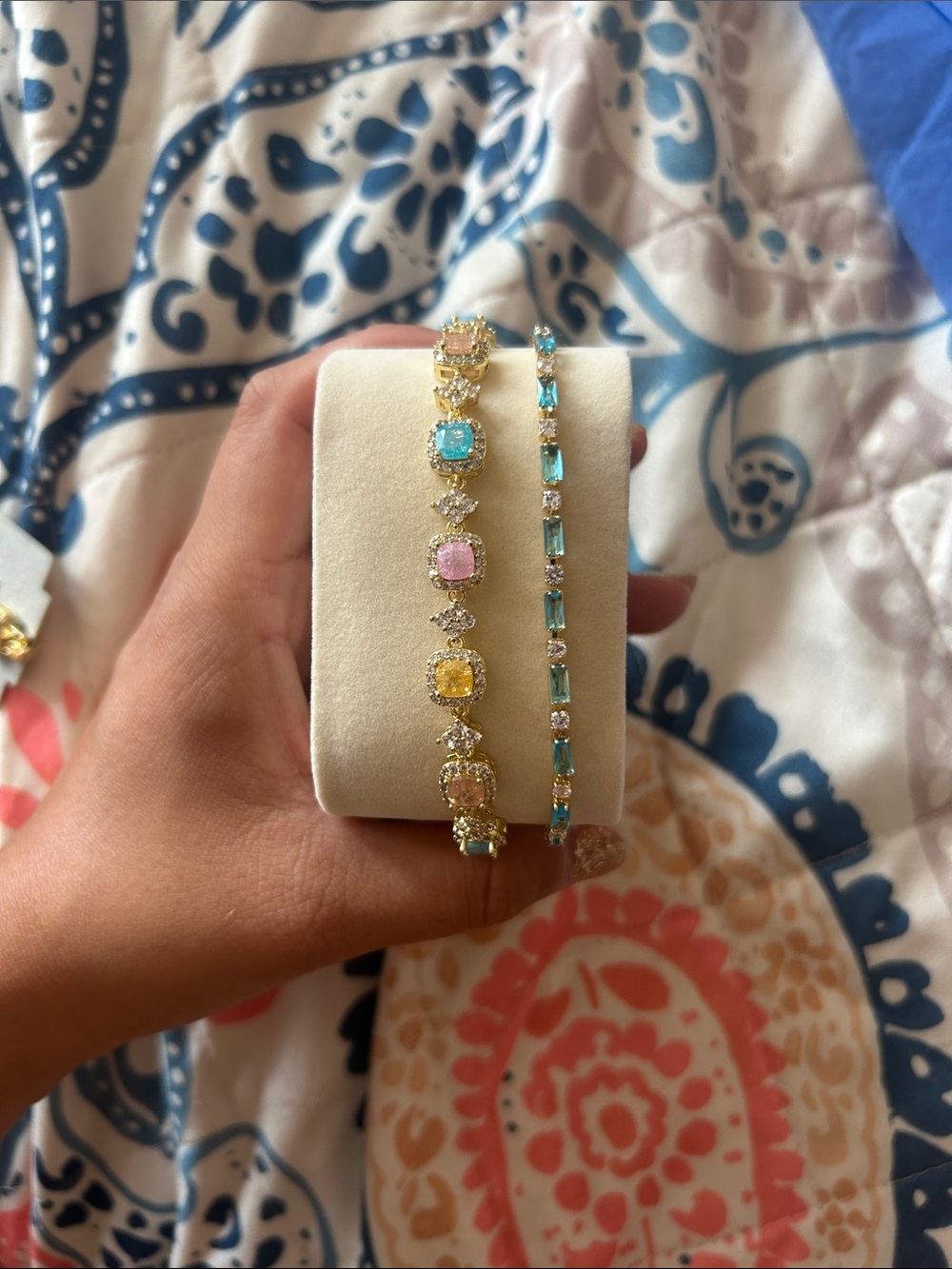 Charlotte Russe Gold-Tone Bracelet Set with Blue, Pink & Yellow Stones